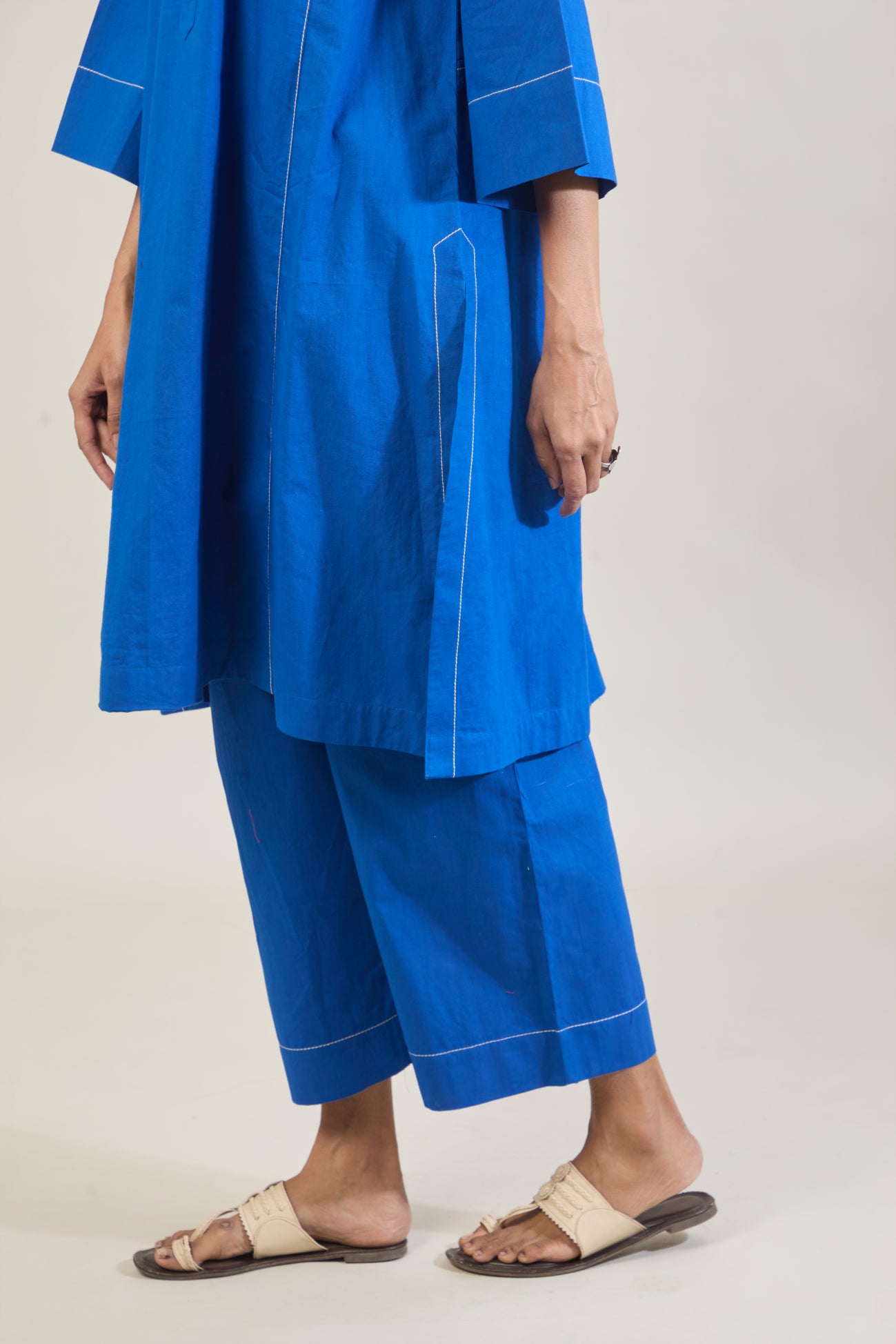 Mool Blue Solid Cotton Straight Kurta Set