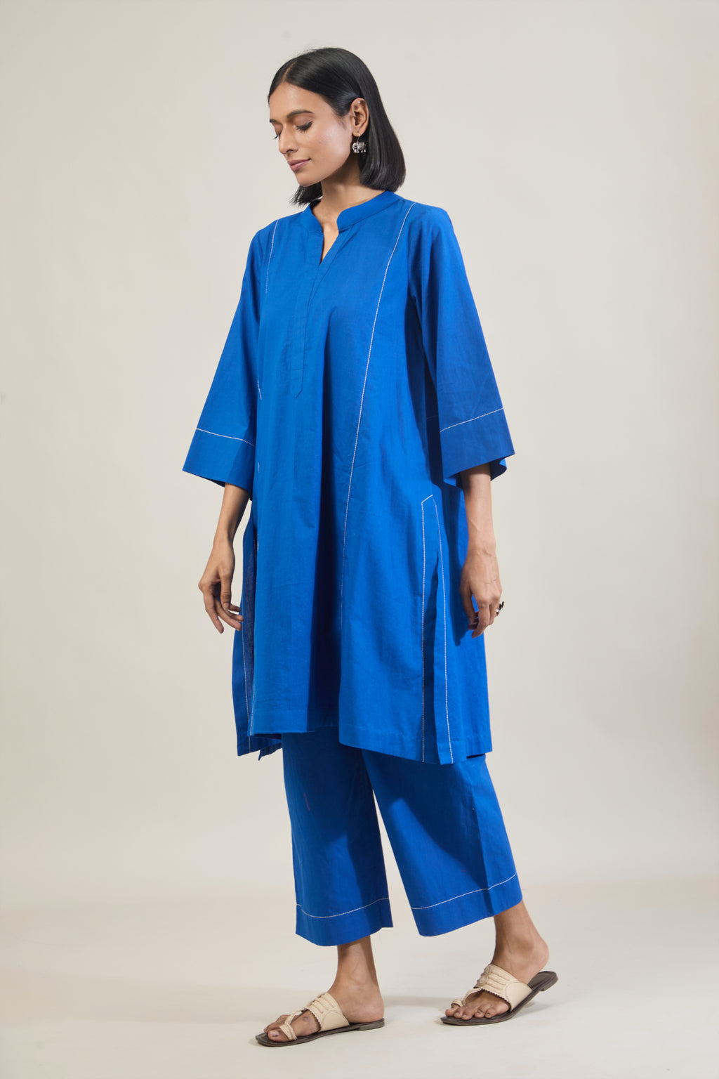 Mool Blue Solid Cotton Straight Kurta Set