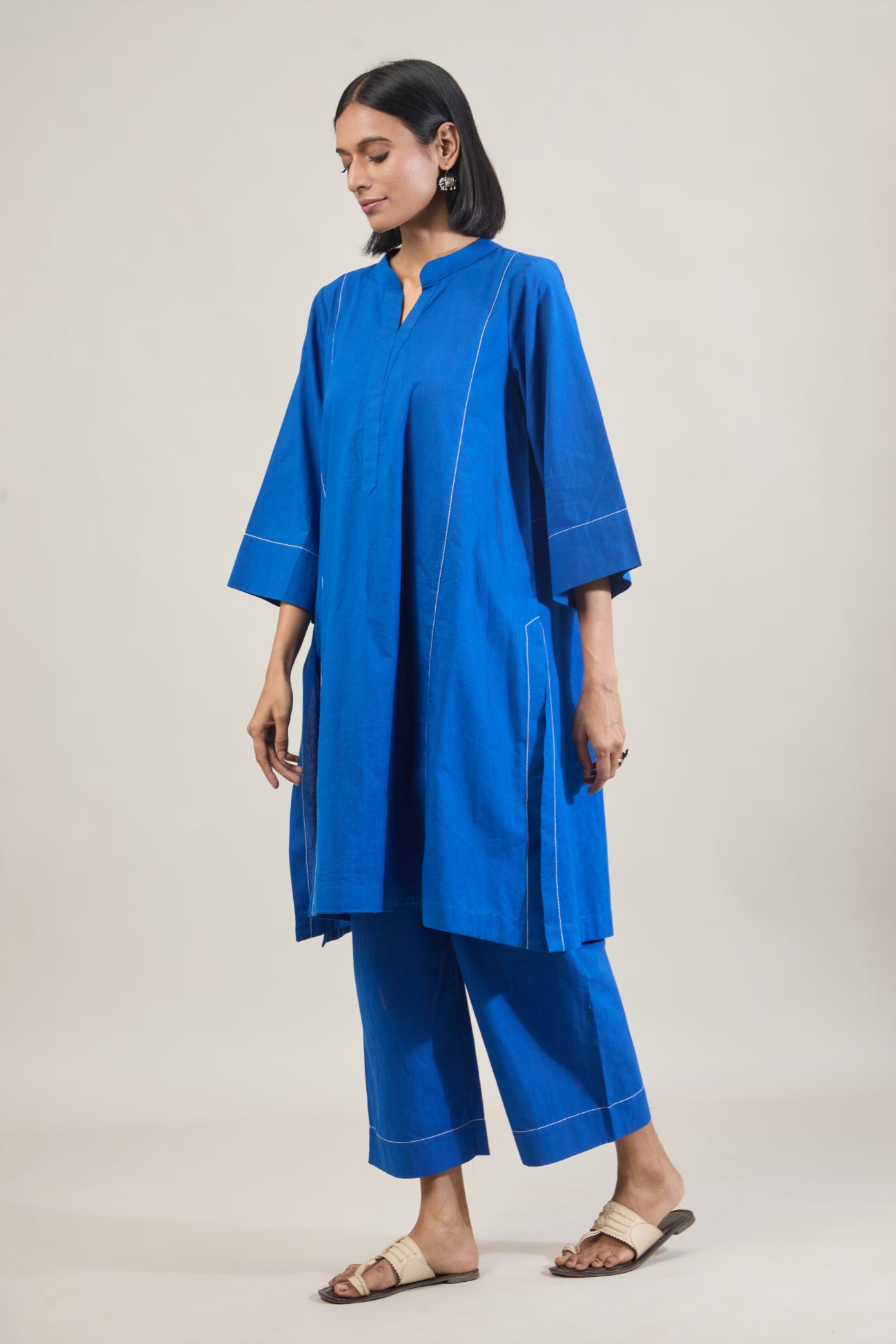 Mool Blue Solid Cotton Straight Kurta Set