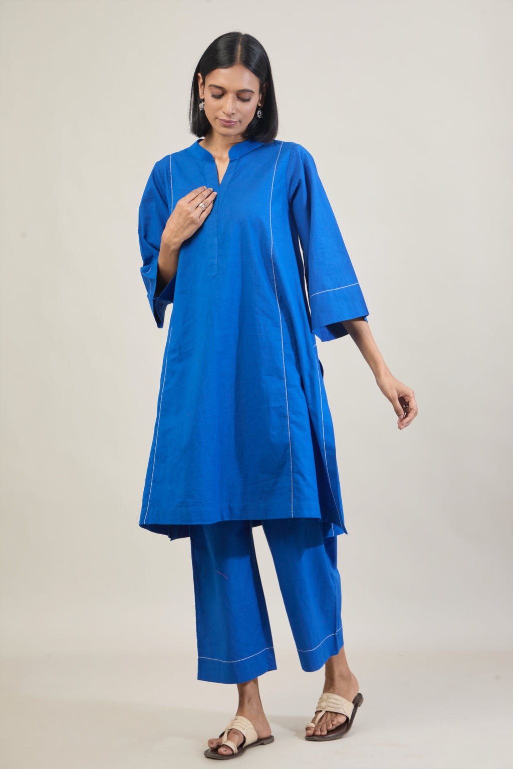 Mool Blue Solid Cotton Straight Kurta Set