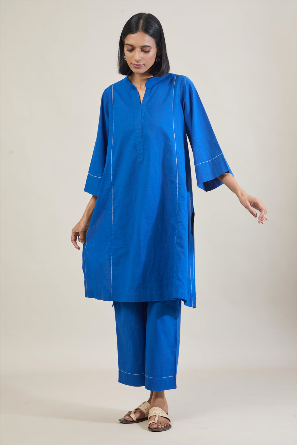 Mool Blue Solid Cotton Straight Kurta Set
