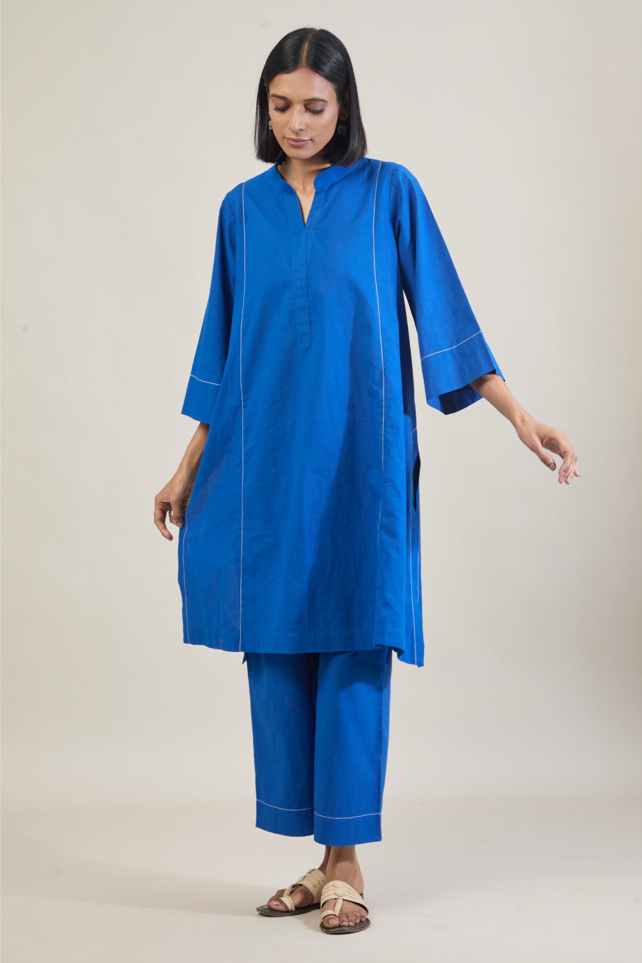 Mool Blue Solid Cotton Straight Kurta Set