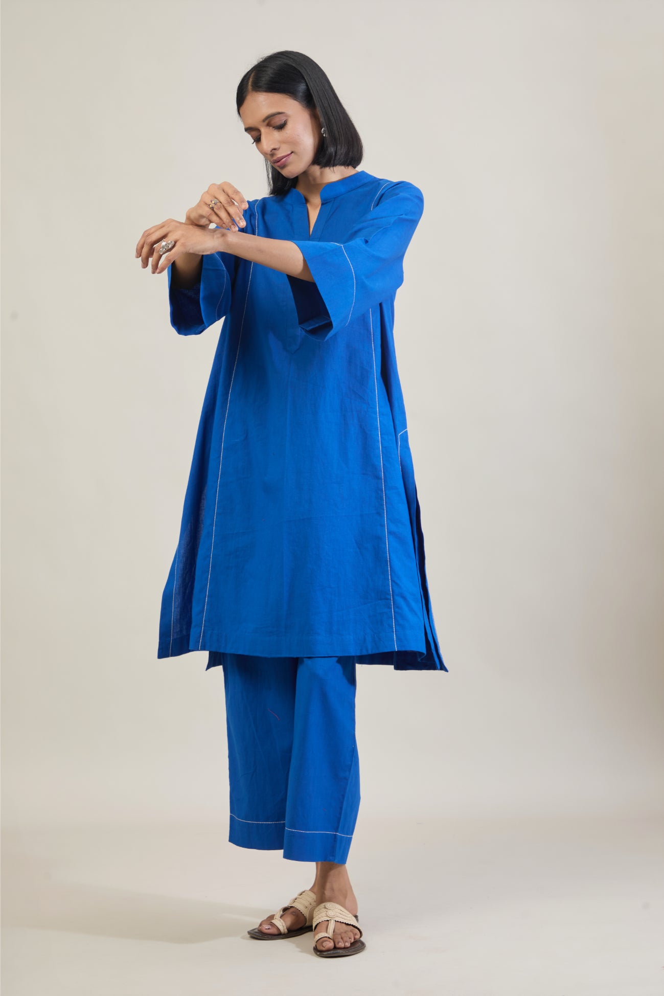 Mool Blue Solid Cotton Straight Kurta Set