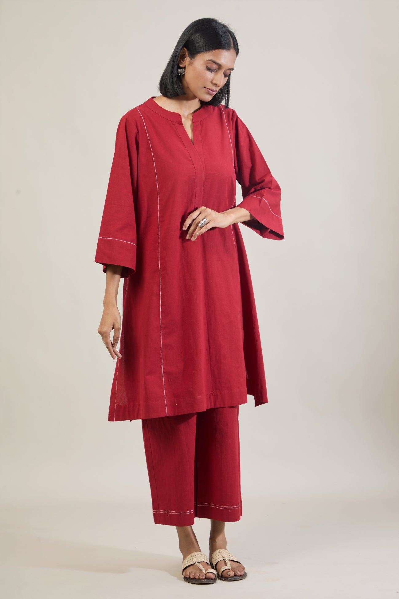 Udaan Red Solid Cotton Straight Kurta Set