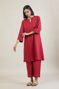 Udaan Red Solid Cotton Straight Kurta Set