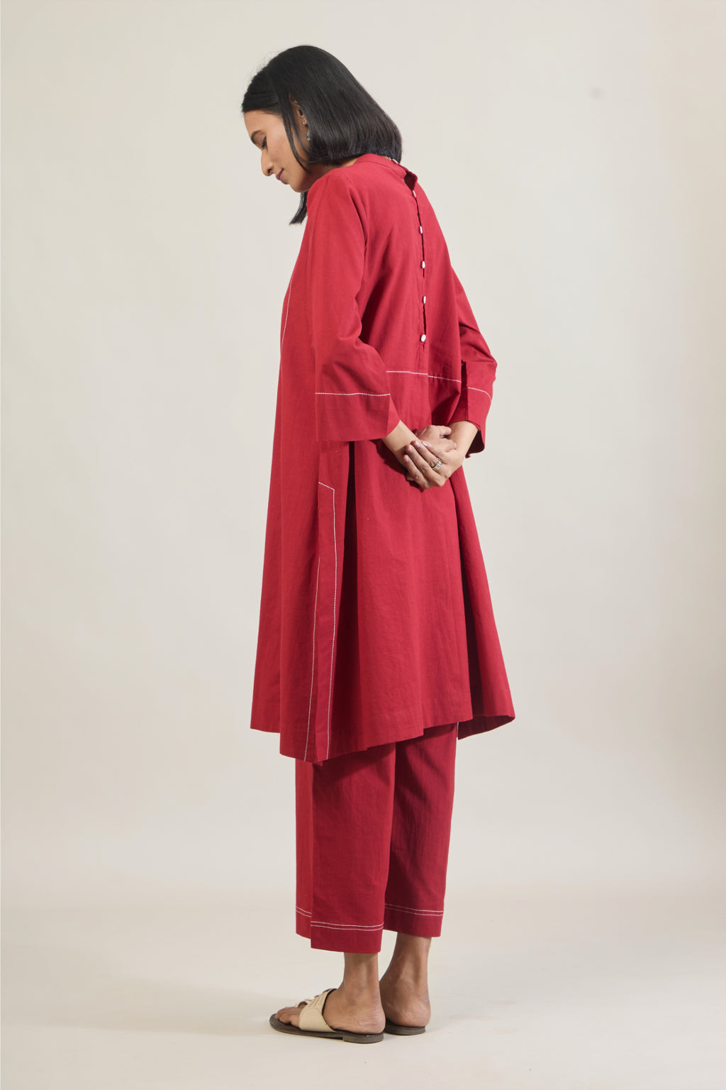 Udaan Red Solid Cotton Straight Kurta Set