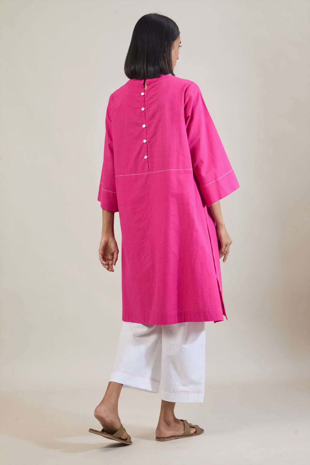 Saar Pink Solid Cotton Straight Kurta Set