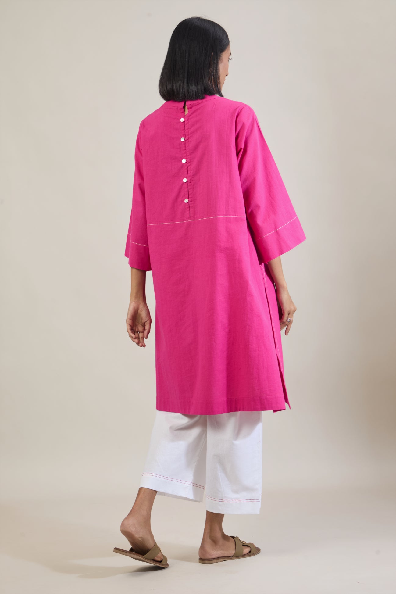 Saar Pink Solid Cotton Straight Kurta Set