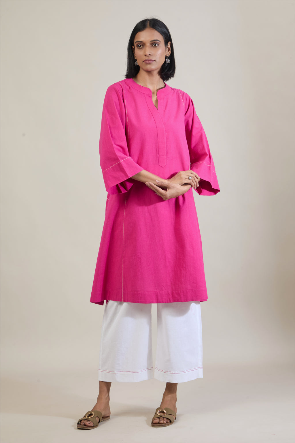 Saar Pink Solid Cotton Straight Kurta Set
