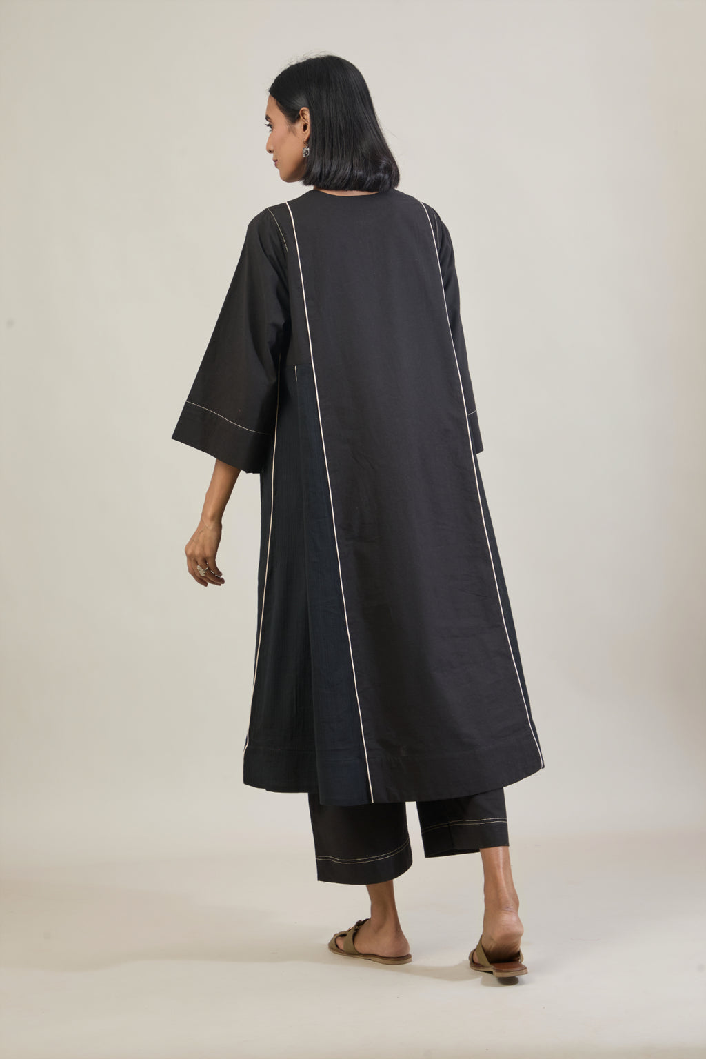 Arth Black Solid Cotton Kali Kurta Set