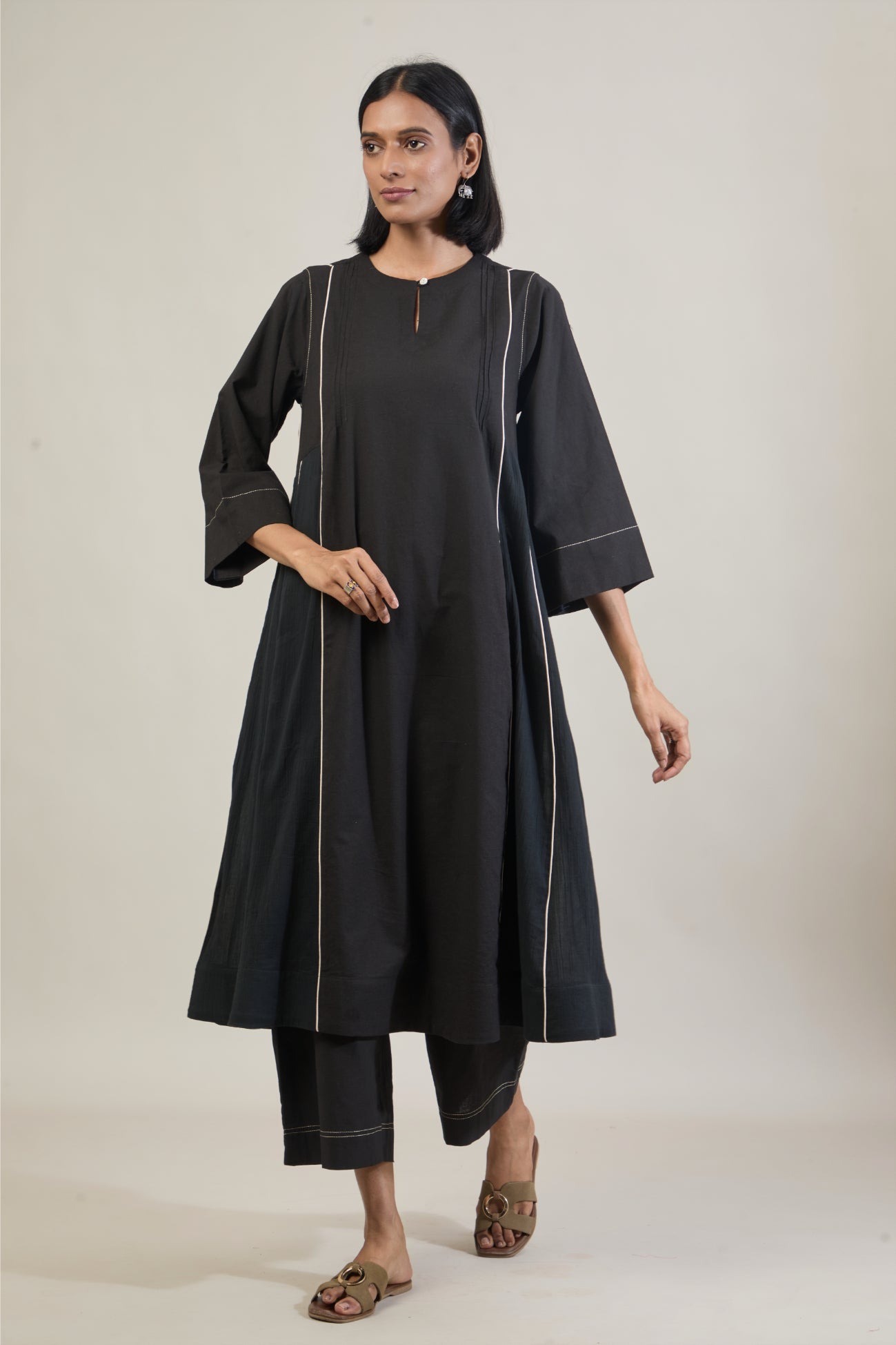 Arth Black Solid Cotton Kali Kurta Set
