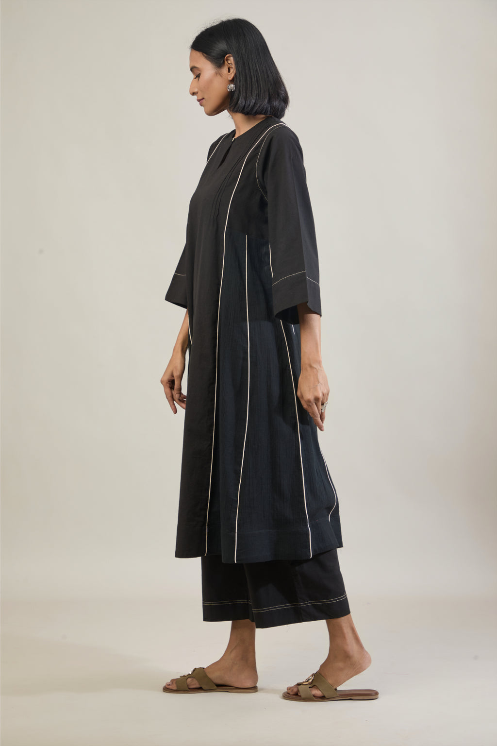 Arth Black Solid Cotton Kali Kurta Set