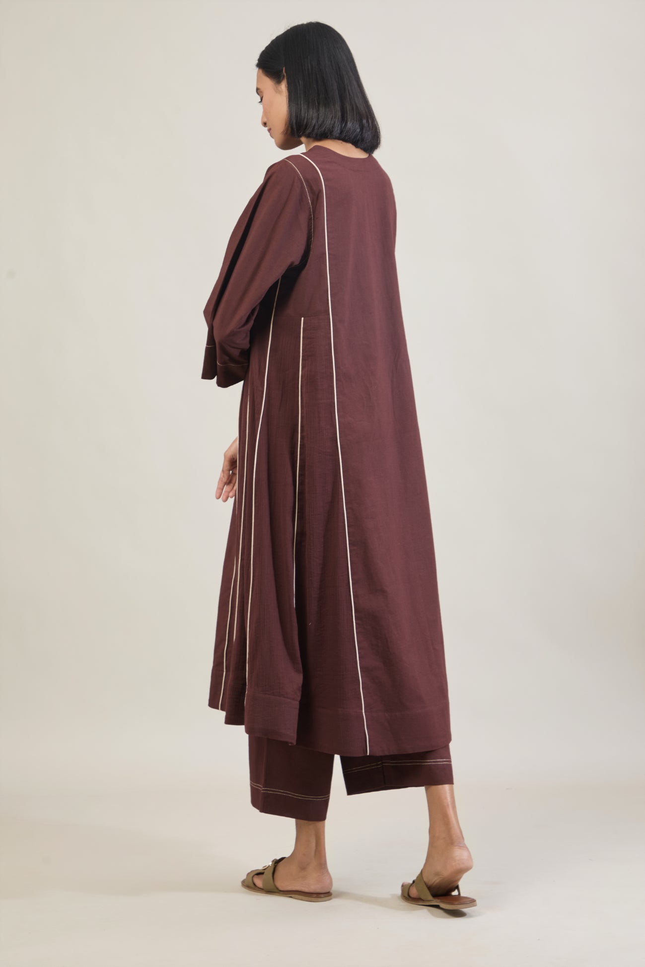 Roop Brown Solid Cotton Kali Kurta Set