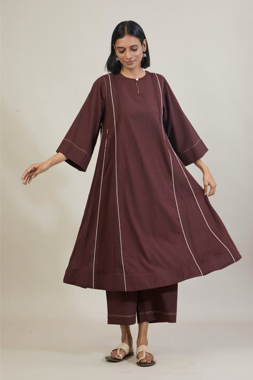 Roop Brown Solid Cotton Kali Kurta Set