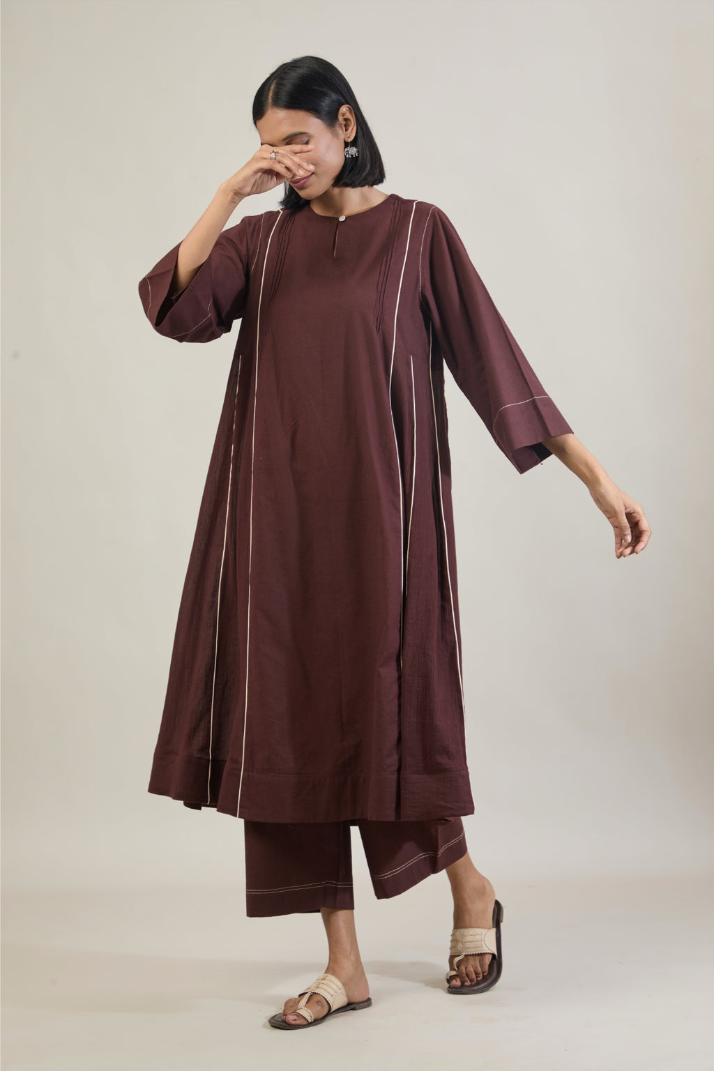 Roop Brown Solid Cotton Kali Kurta Set