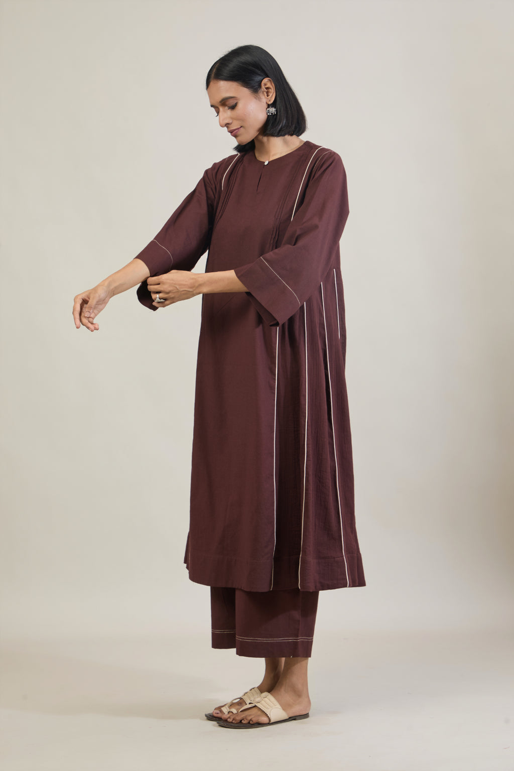 Roop Brown Solid Cotton Kali Kurta Set