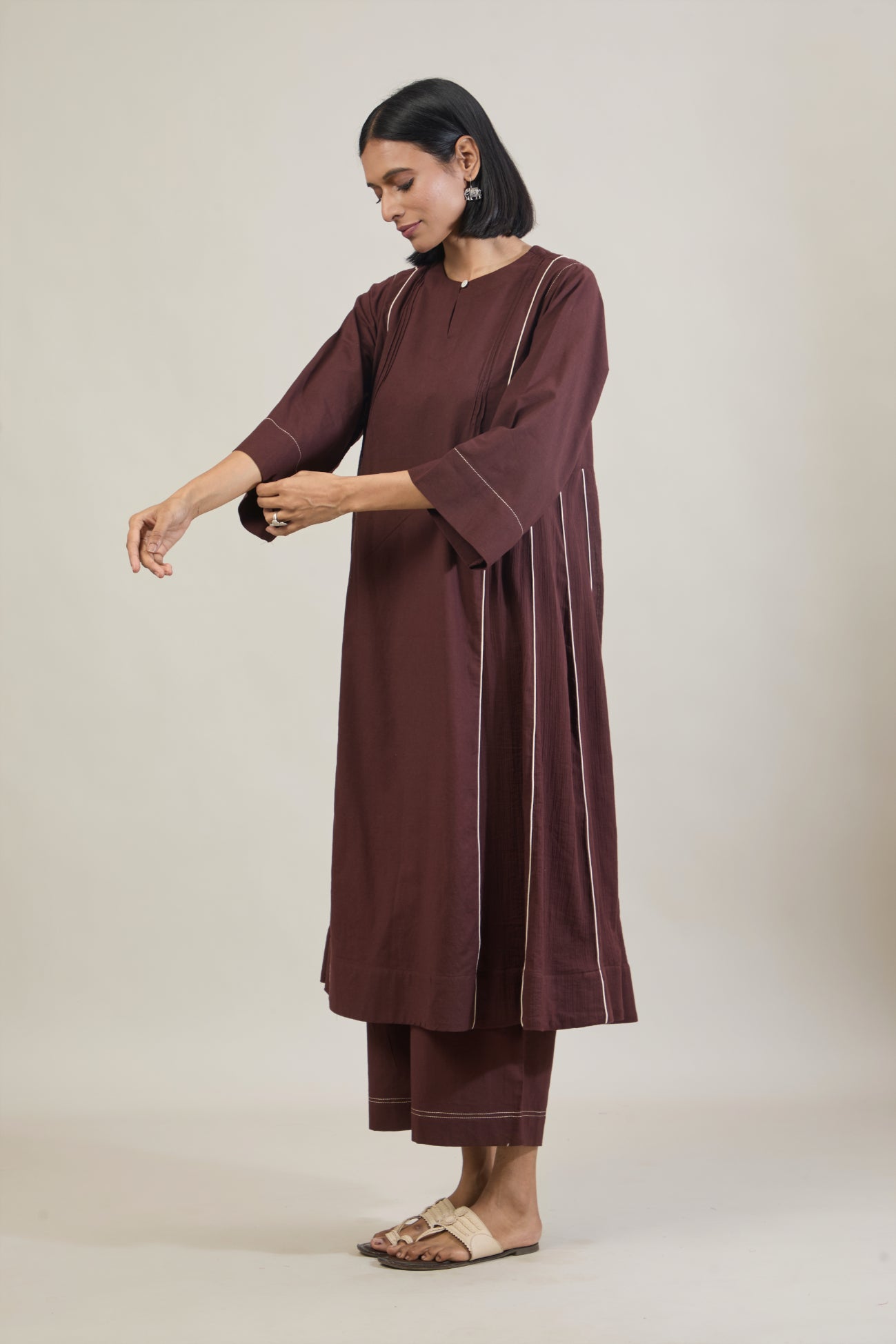 Roop Brown Solid Cotton Kali Kurta Set