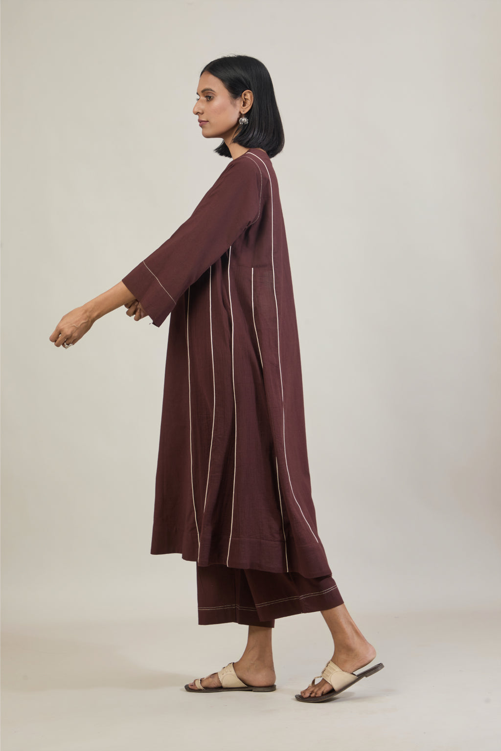 Roop Brown Solid Cotton Kali Kurta Set