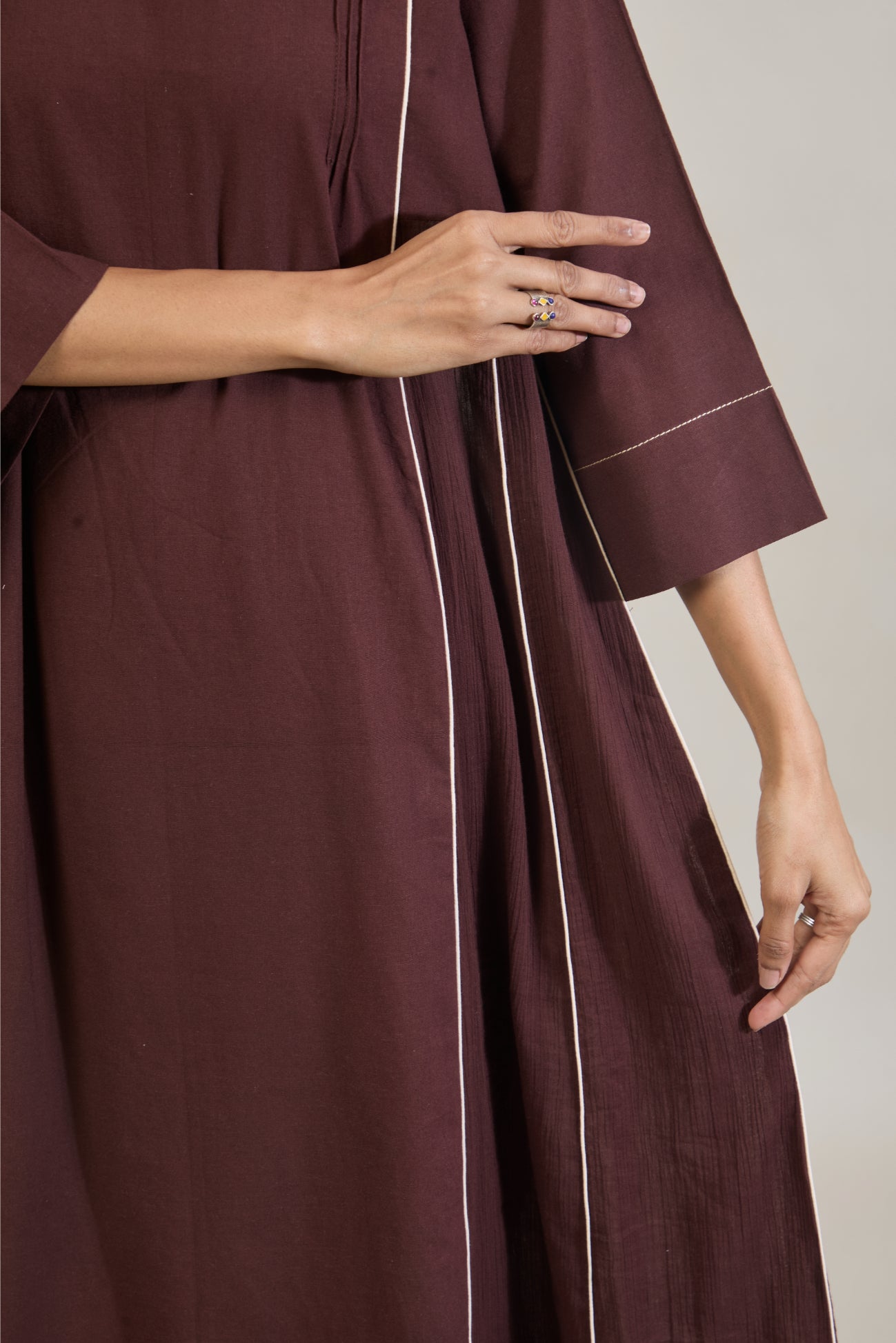 Roop Brown Solid Cotton Kali Kurta Set