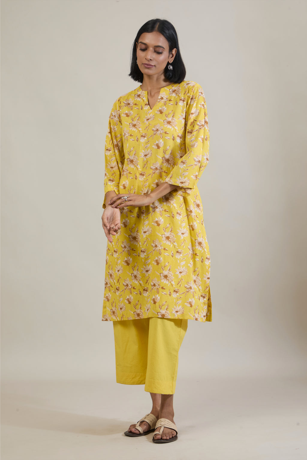 Urja Yellow Printed Cotton Straight Kurta Set with Dupatta