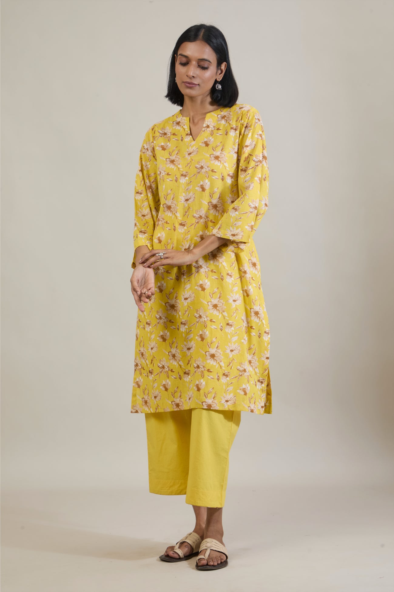Urja Yellow Printed Cotton Straight Kurta Set with Dupatta