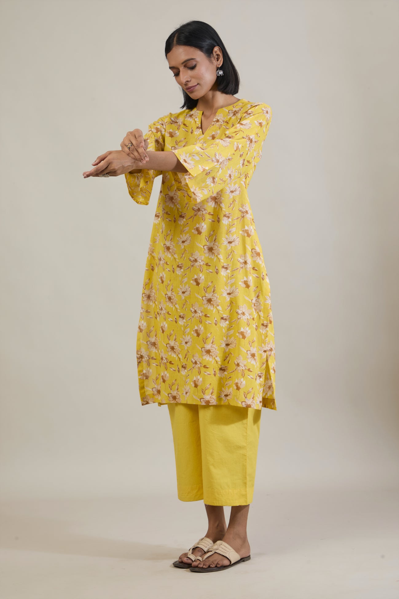 Urja Yellow Printed Cotton Straight Kurta Set with Dupatta