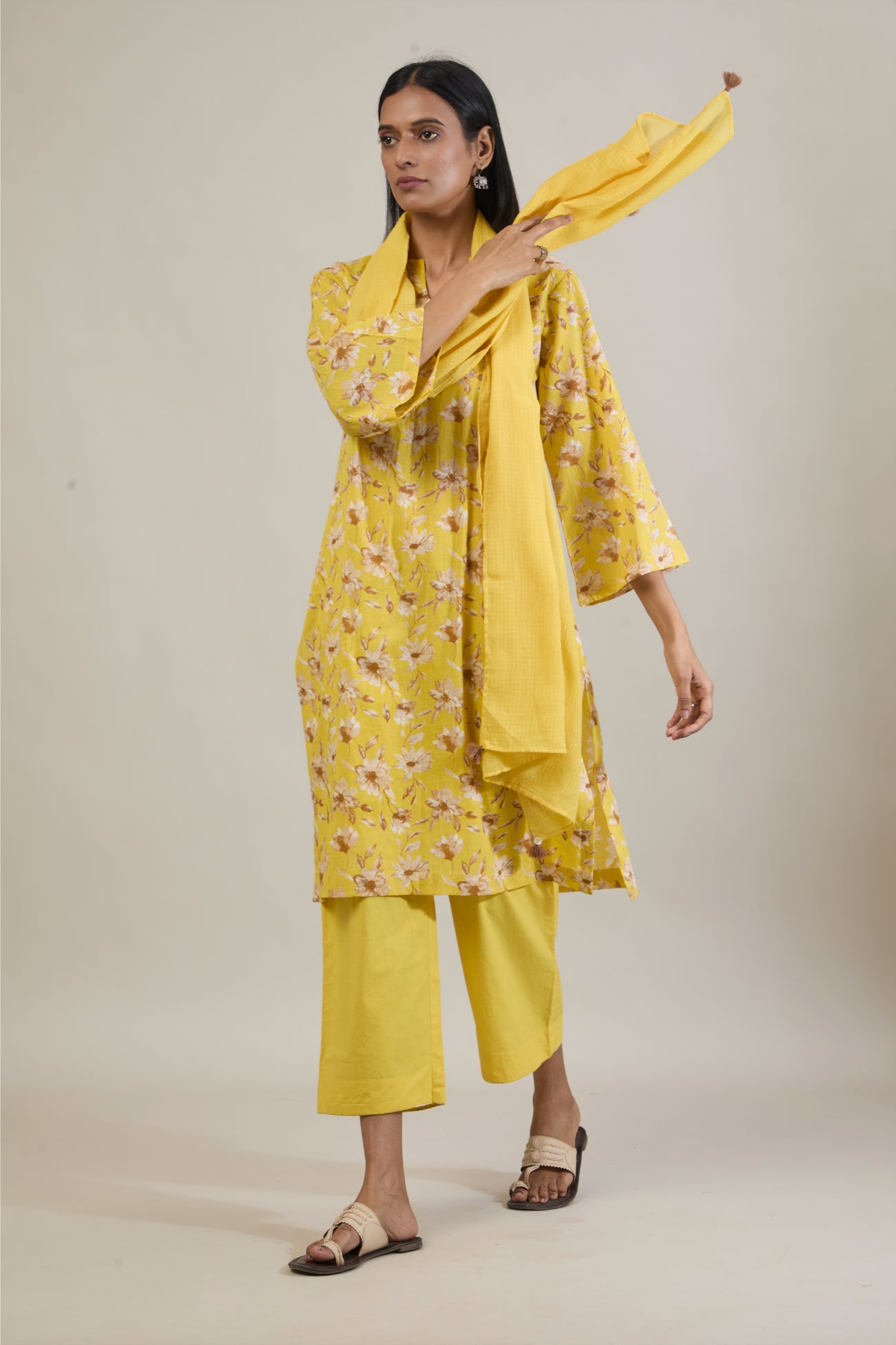 Urja Yellow Printed Cotton Straight Kurta Set with Dupatta