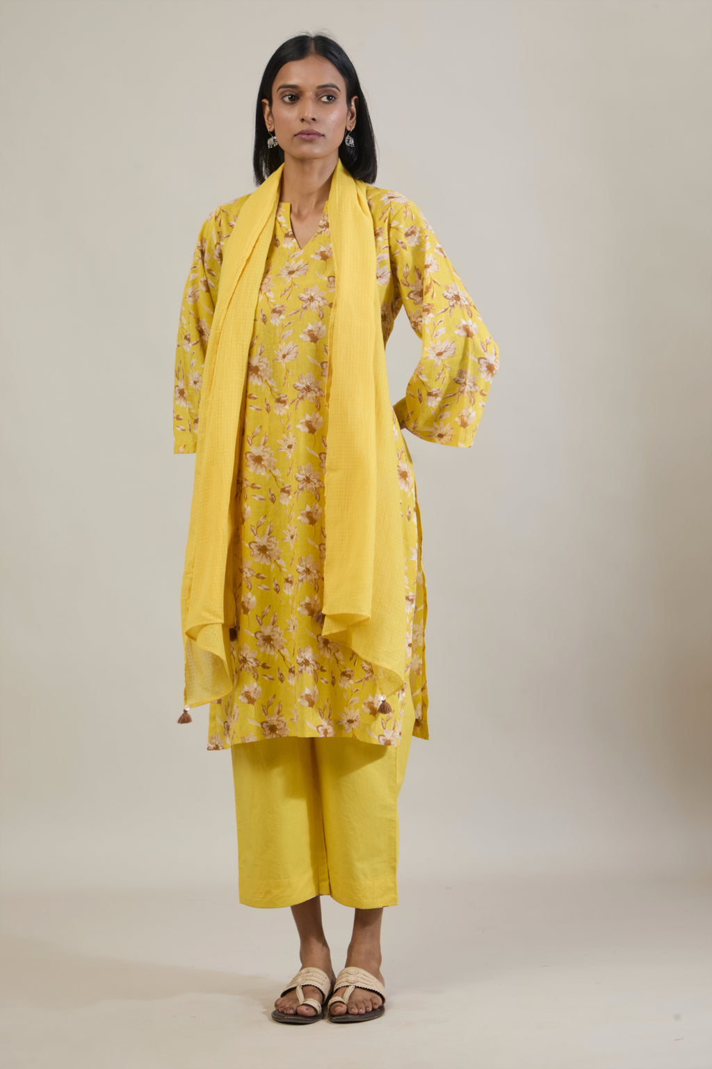 Urja Yellow Printed Cotton Straight Kurta Set with Dupatta