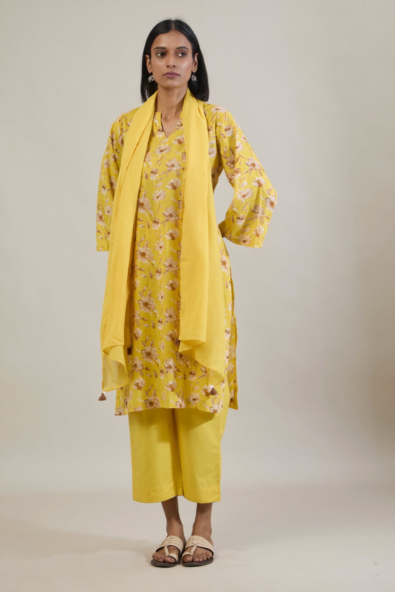 Urja Yellow Printed Cotton Straight Kurta Set with Dupatta