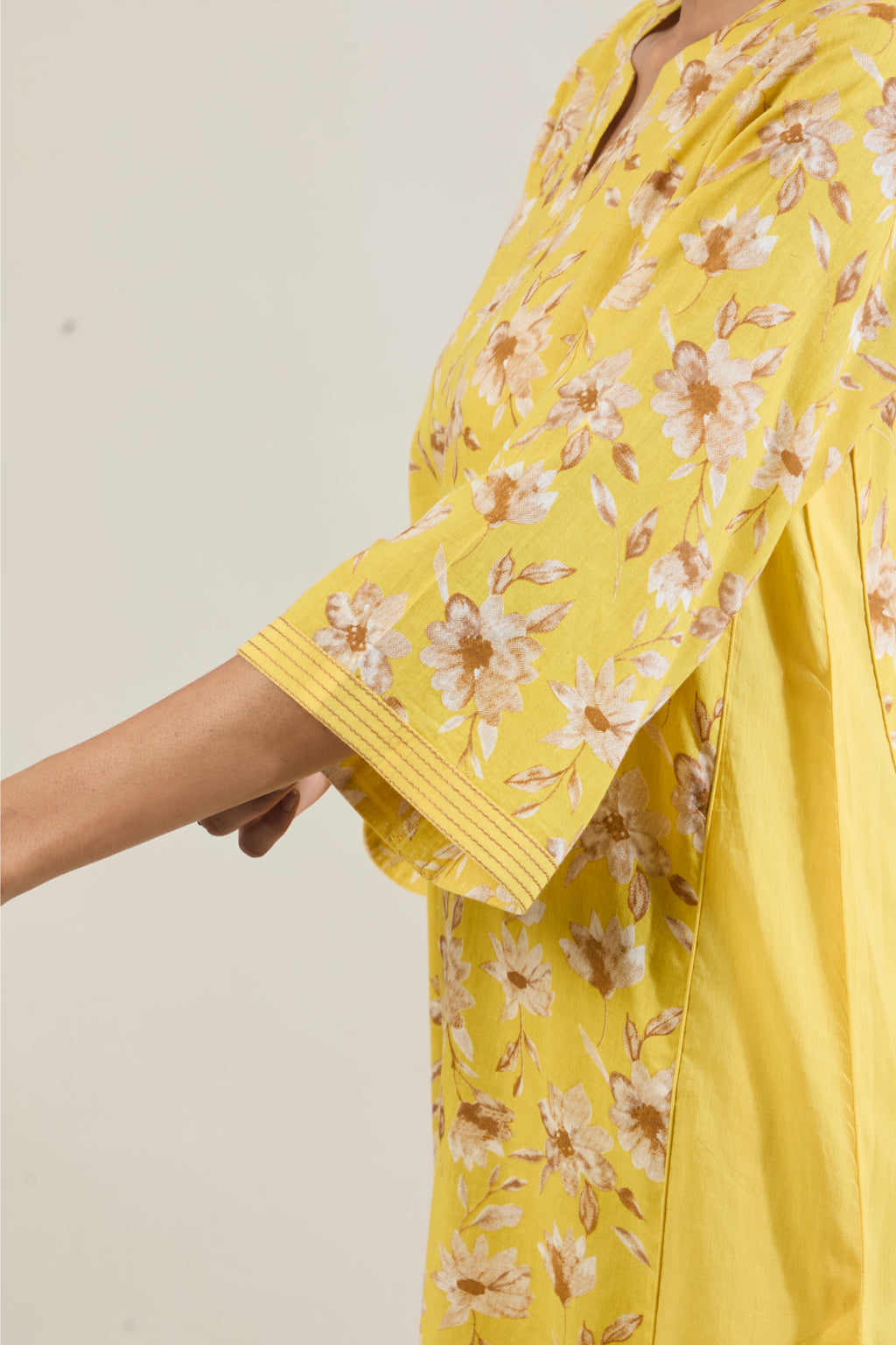 Mridu Yellow Printed Cotton Kali Kurta Set