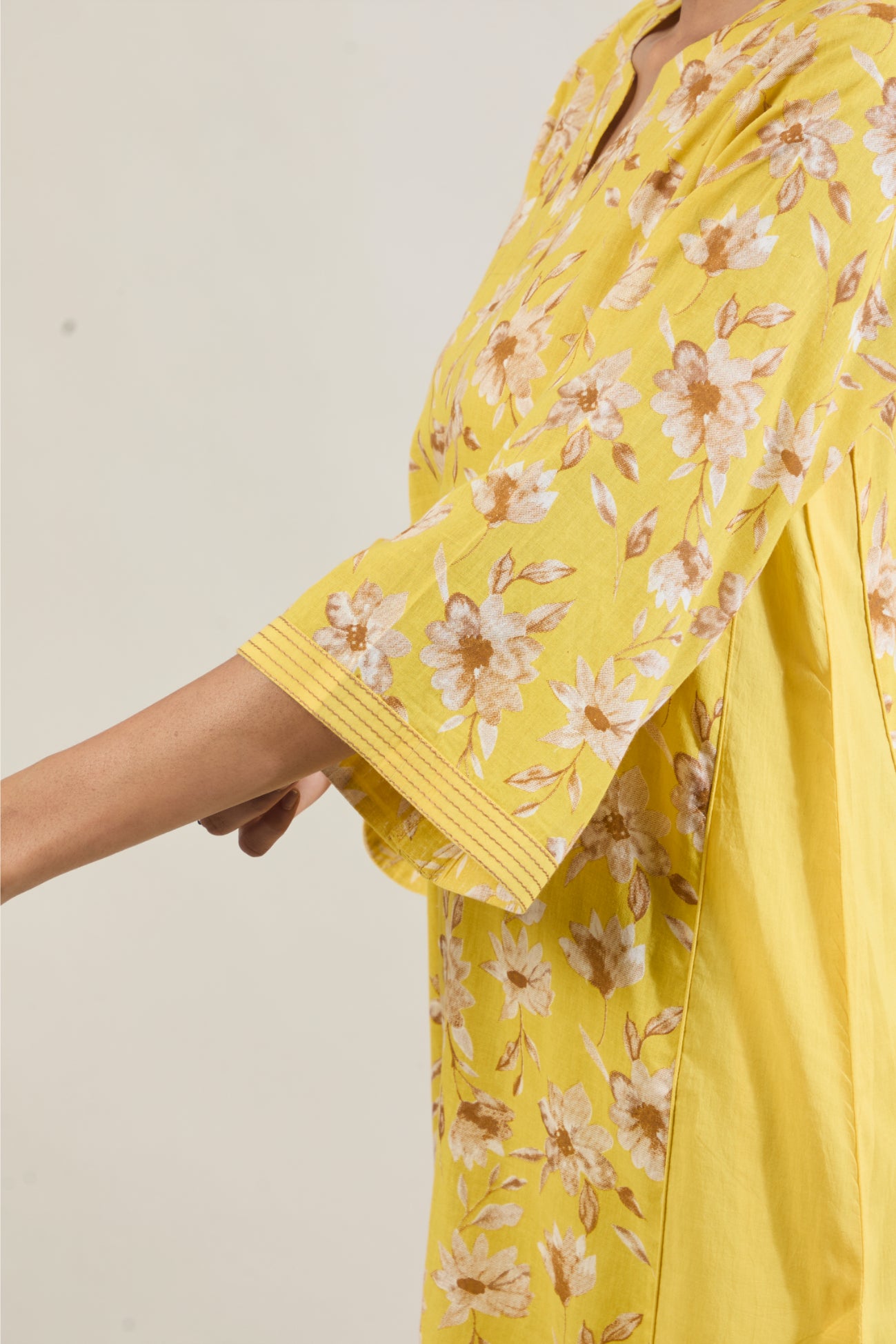 Mridu Yellow Printed Cotton Kali Kurta Set