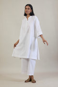 Yug White Solid Cotton Straight Kurta Set