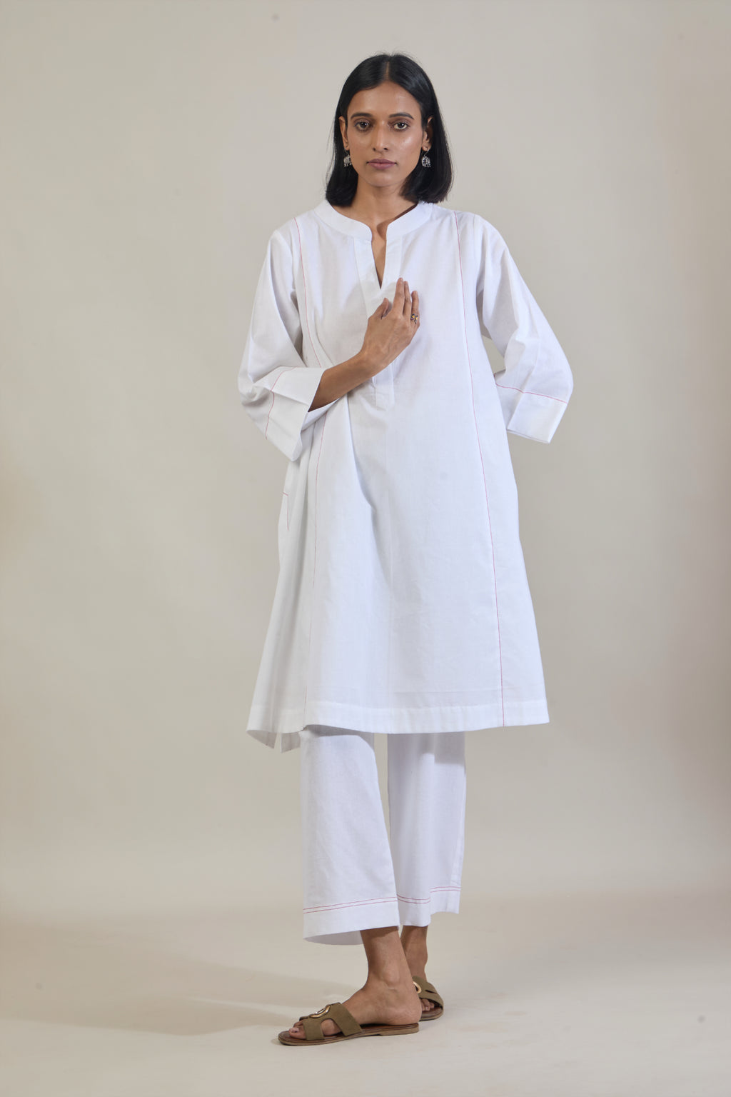 Yug White Solid Cotton Straight Kurta Set