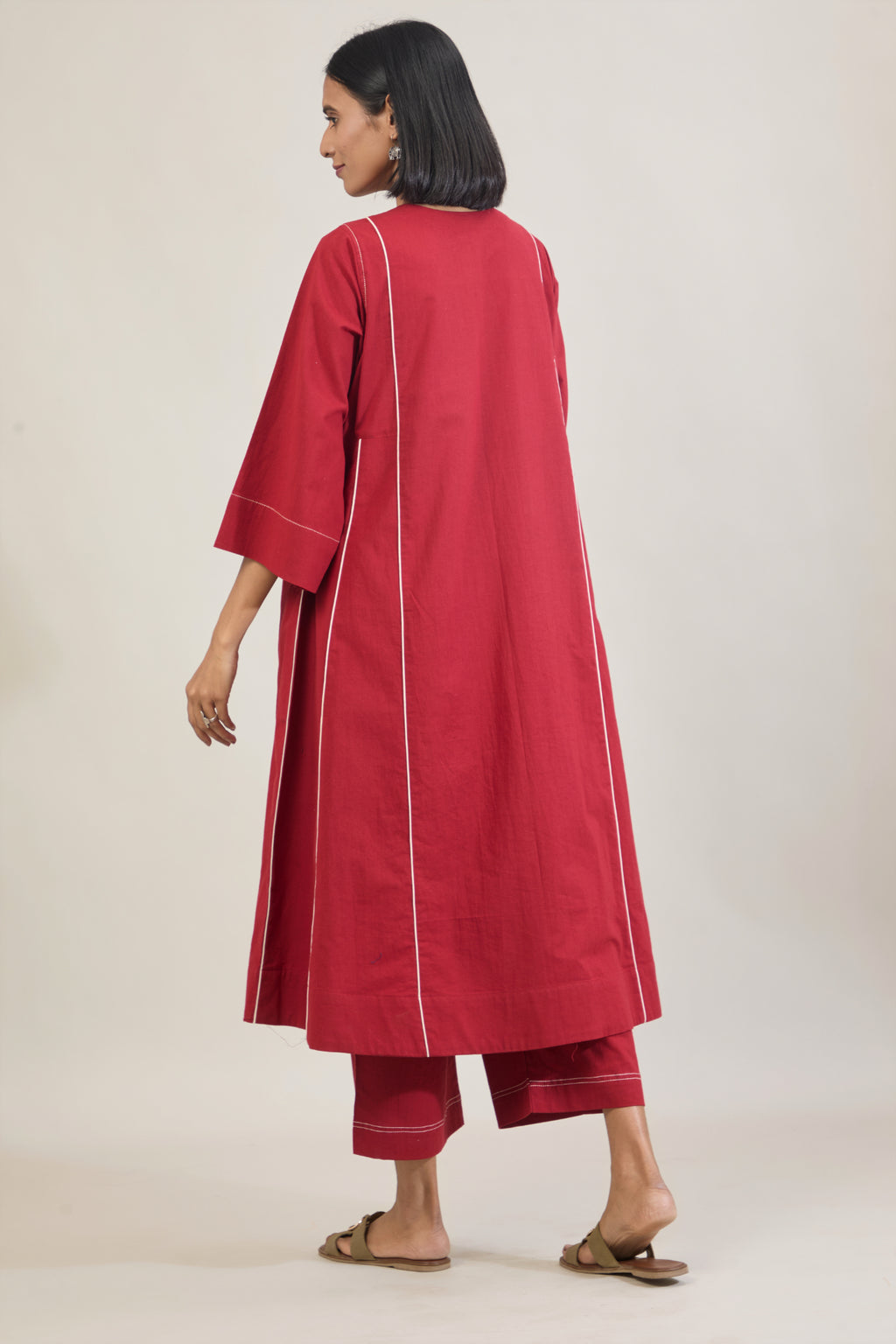 Akaar Red Solid Cotton Kali Kurta Set