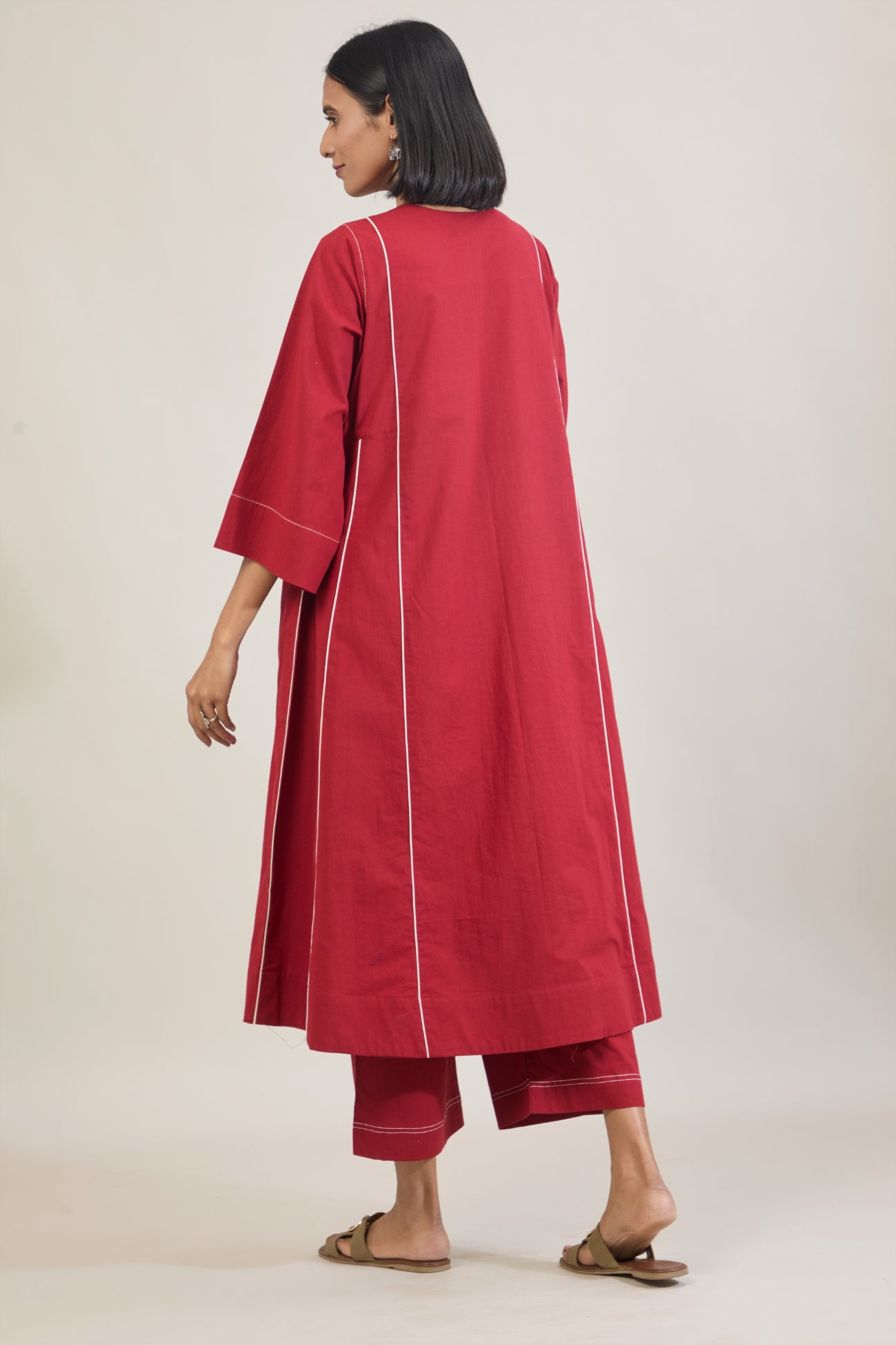 Akaar Red Solid Cotton Kali Kurta Set