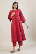 Akaar Red Solid Cotton Kali Kurta Set