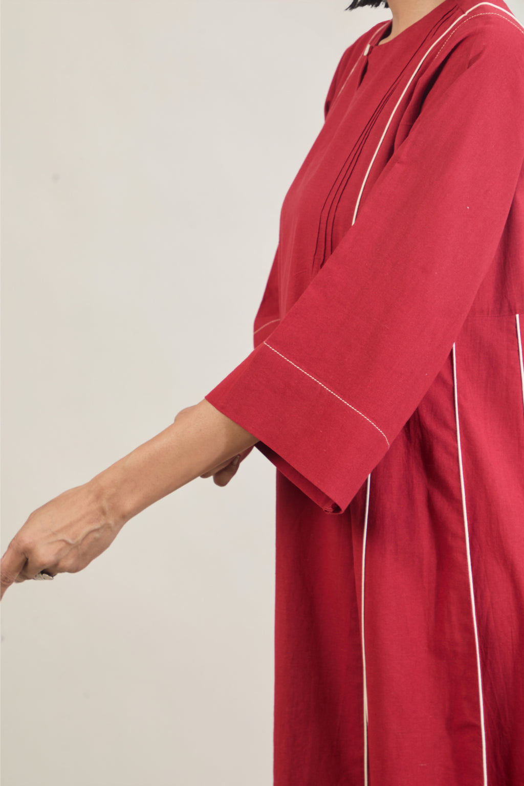 Akaar Red Solid Cotton Kali Kurta Set