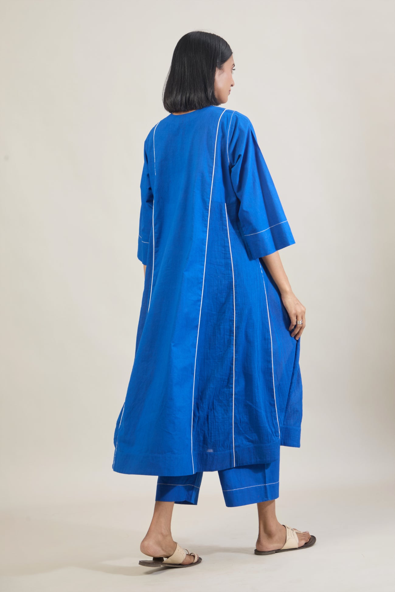 Amber Blue Solid Cotton Kali Kurta Set