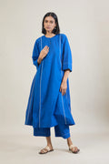 Amber Blue Solid Cotton Kali Kurta Set