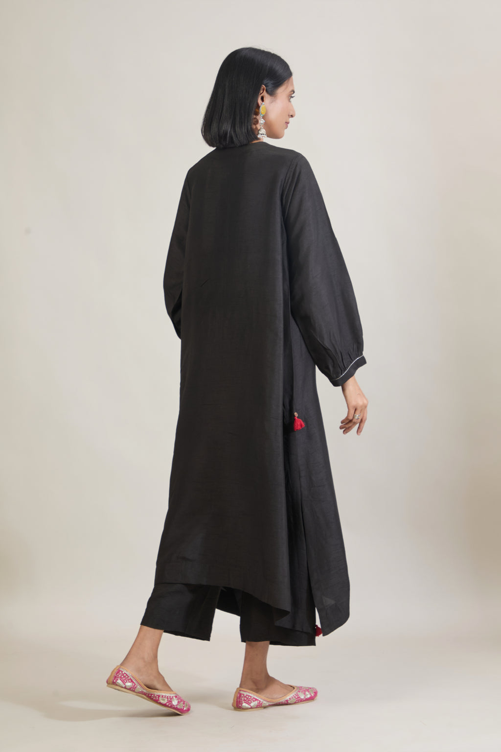 Meira Black Dola Silk Kali Kurta Set