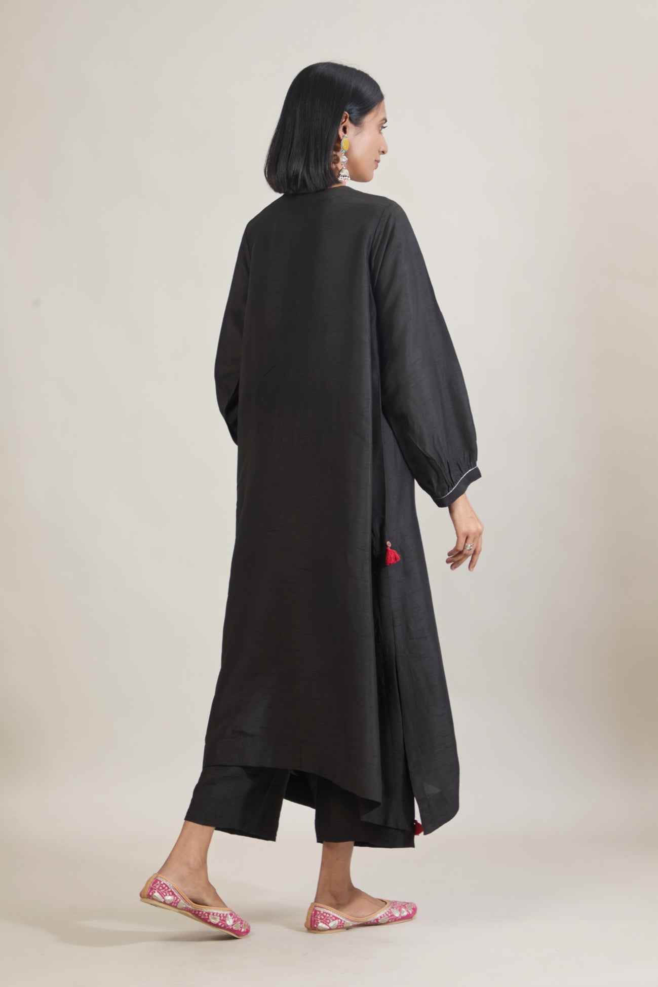 Meira Black Dola Silk Kali Kurta Set