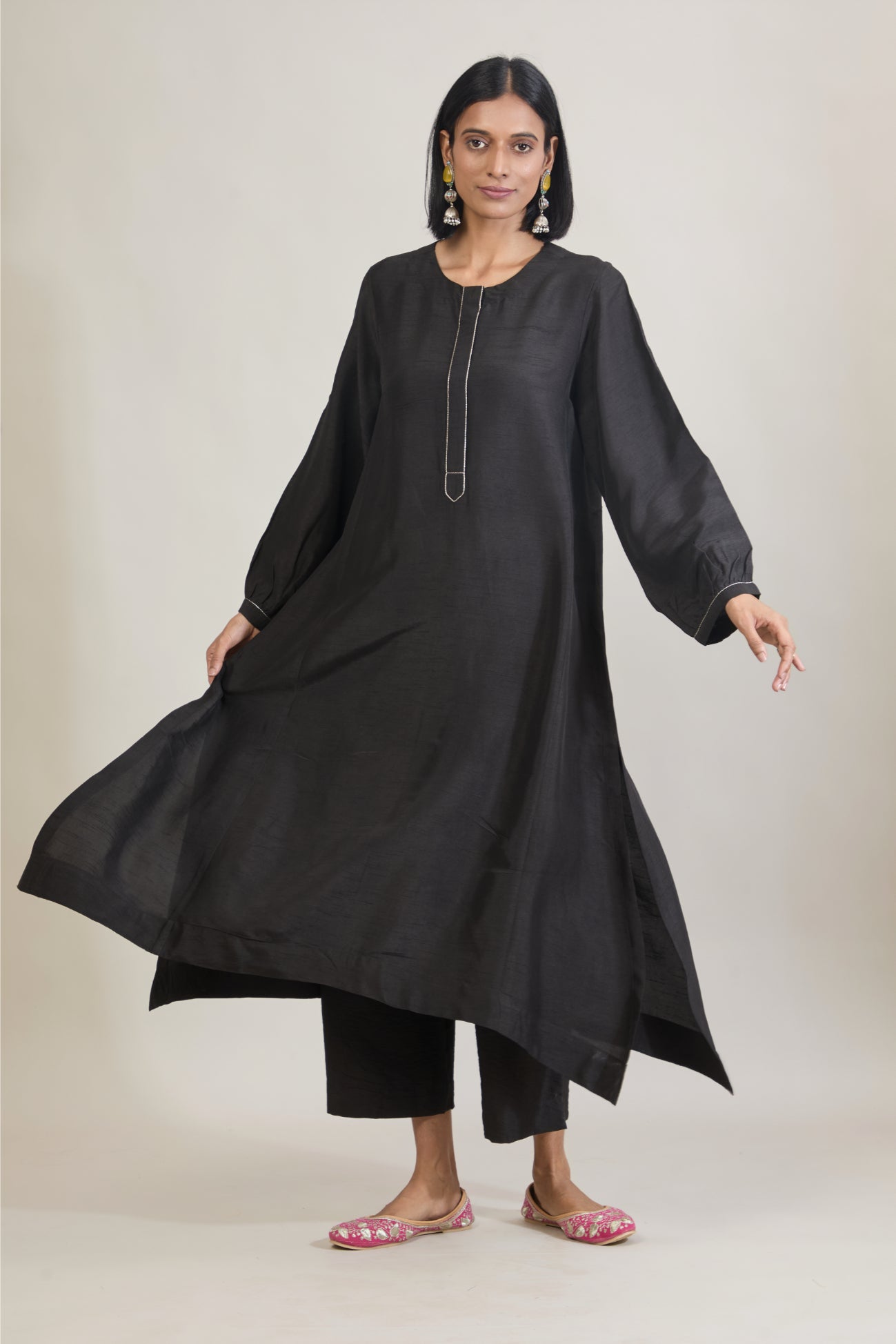 Meira Black Dola Silk Kali Kurta Set