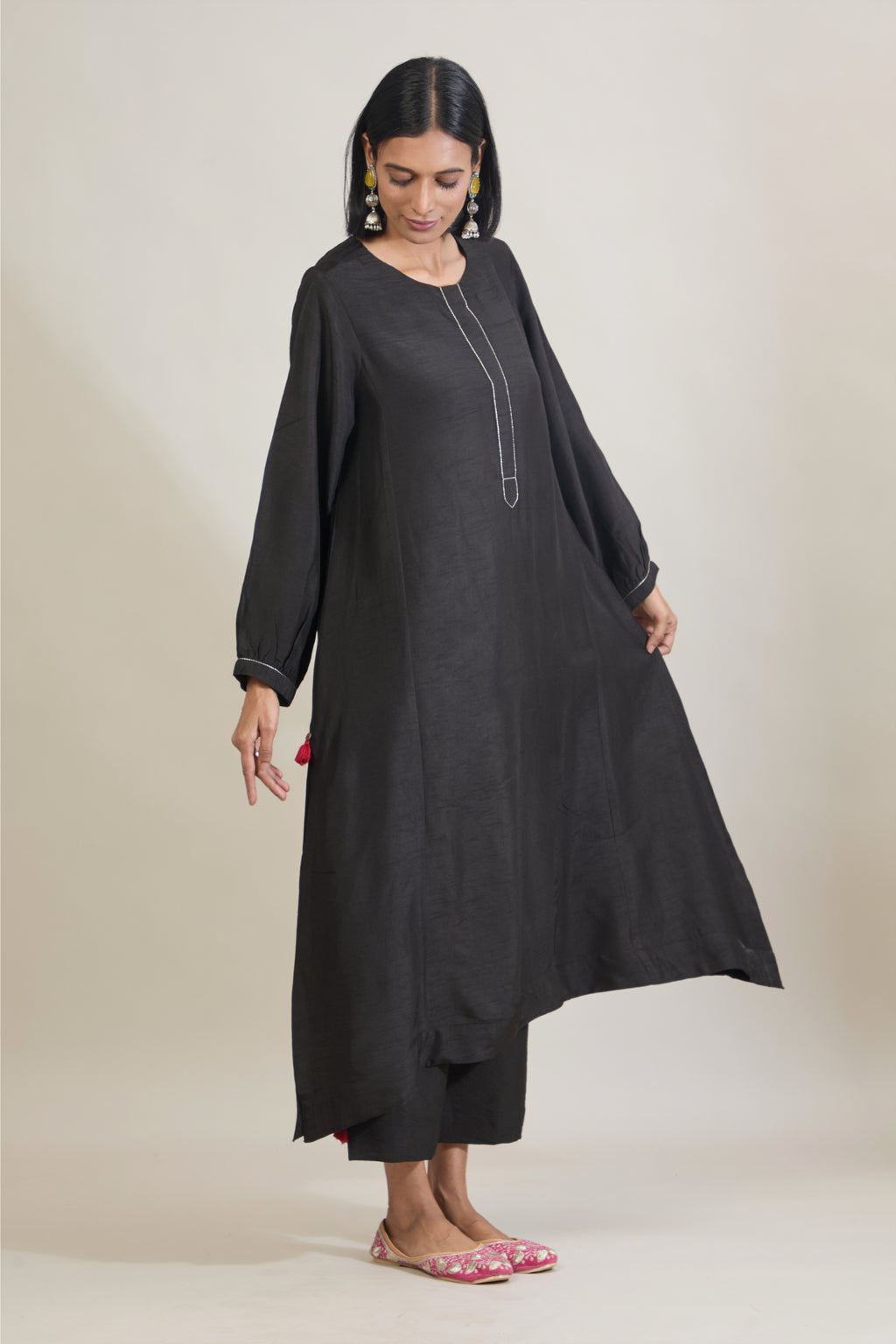 Meira Black Dola Silk Kali Kurta Set