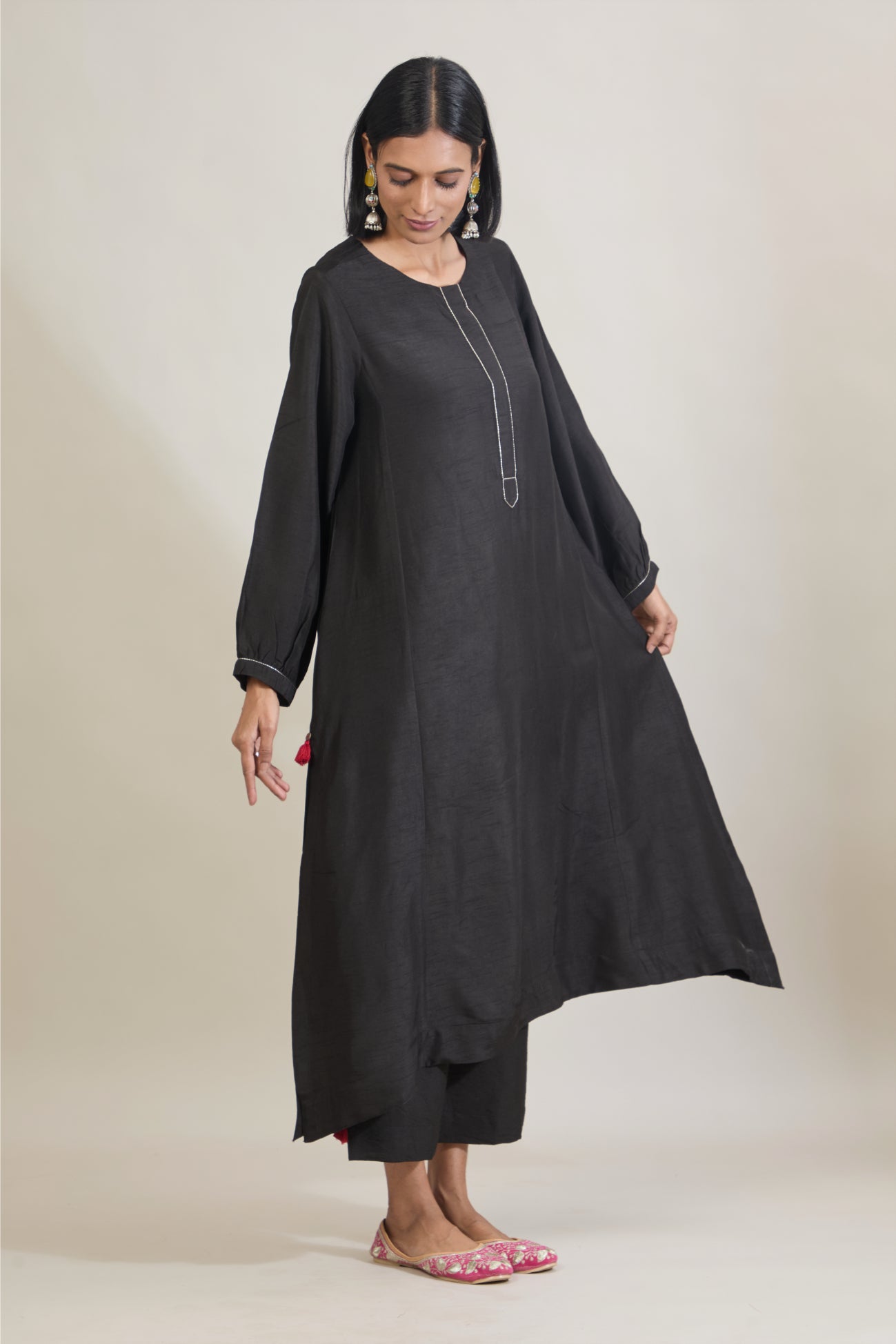 Meira Black Dola Silk Kali Kurta Set