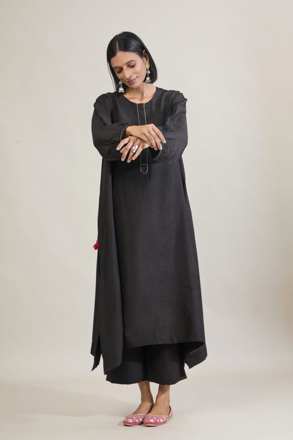 Meira Black Dola Silk Kali Kurta Set