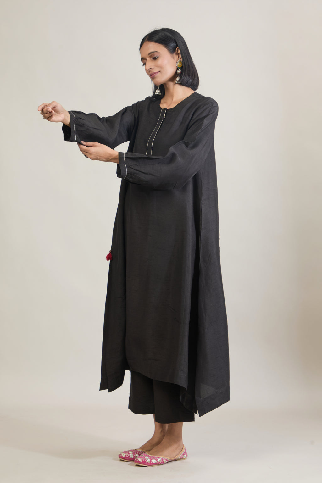 Meira Black Dola Silk Kali Kurta Set