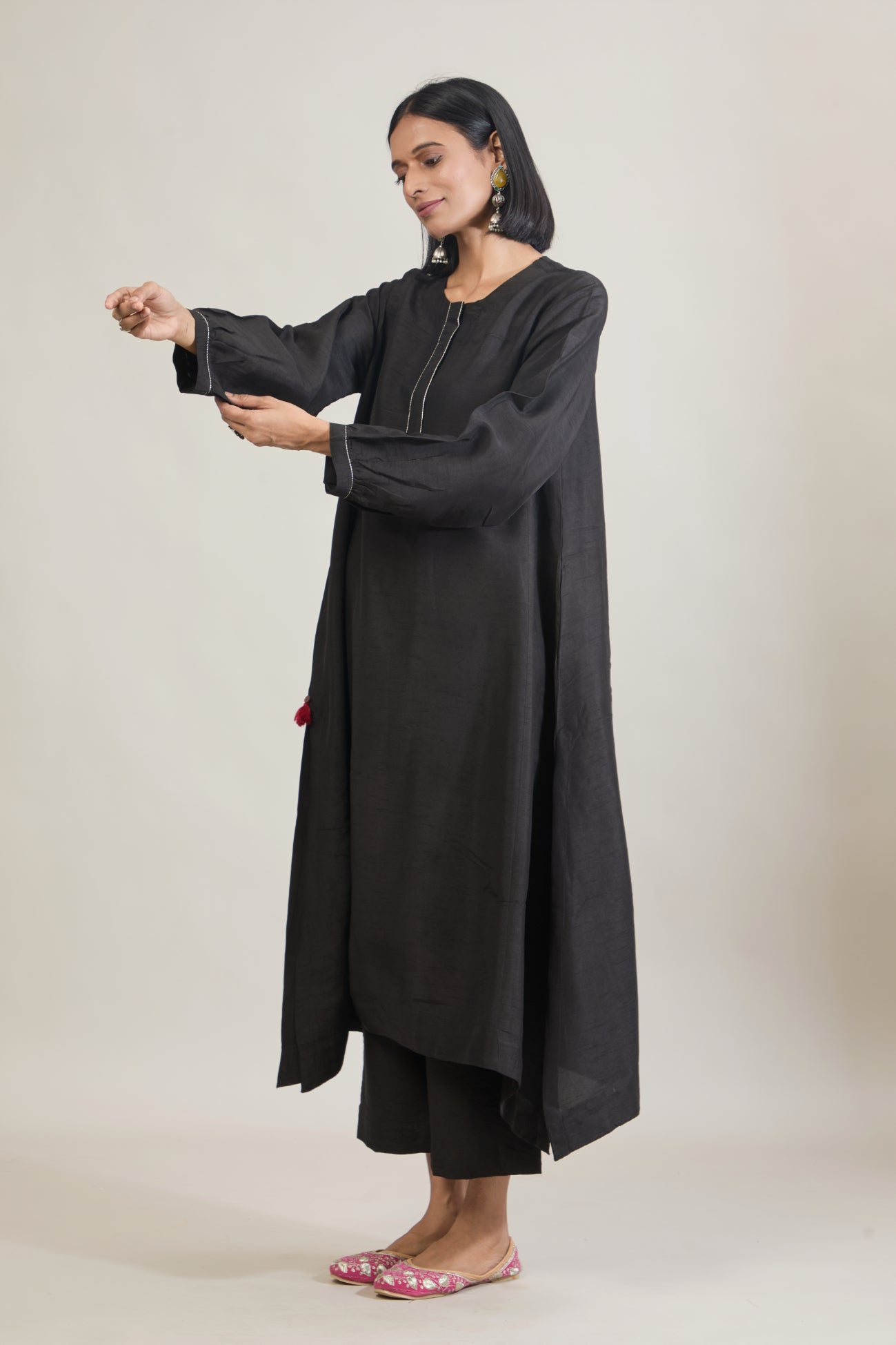 Meira Black Dola Silk Kali Kurta Set