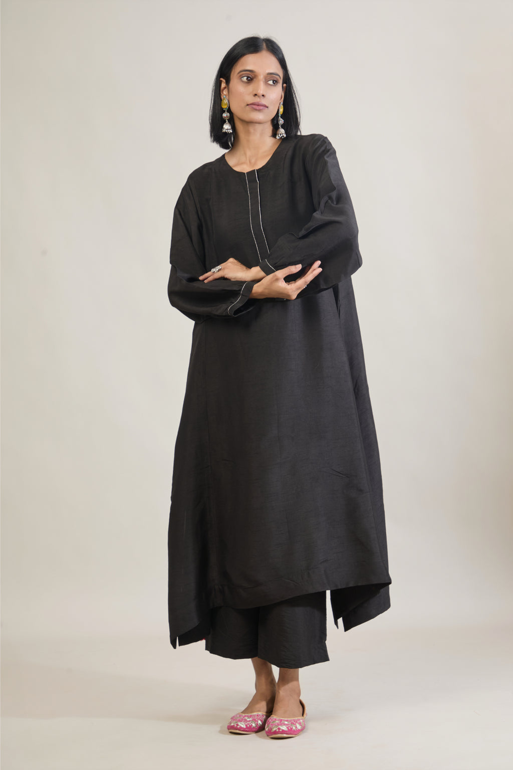 Meira Black Dola Silk Kali Kurta Set