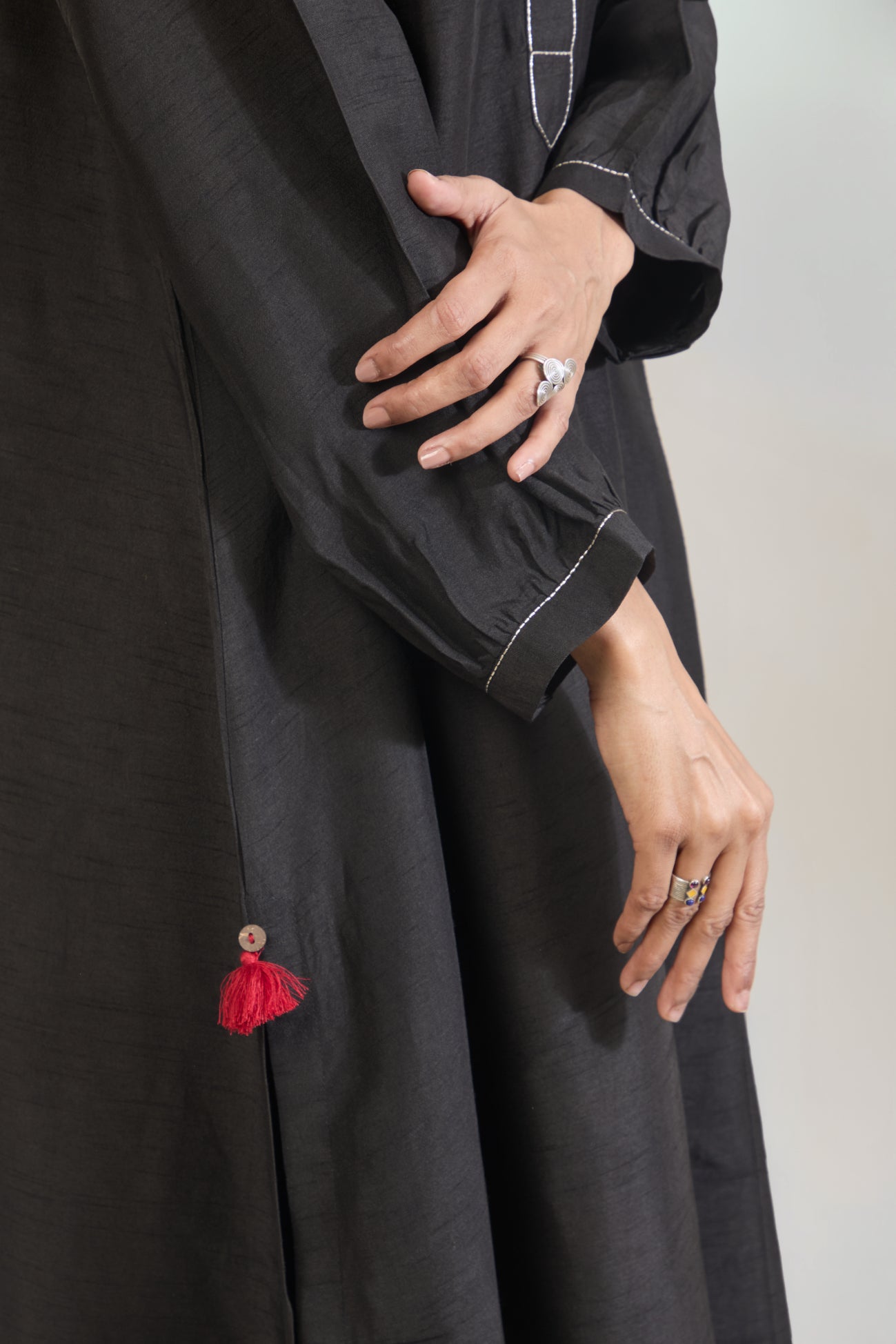 Meira Black Dola Silk Kali Kurta Set