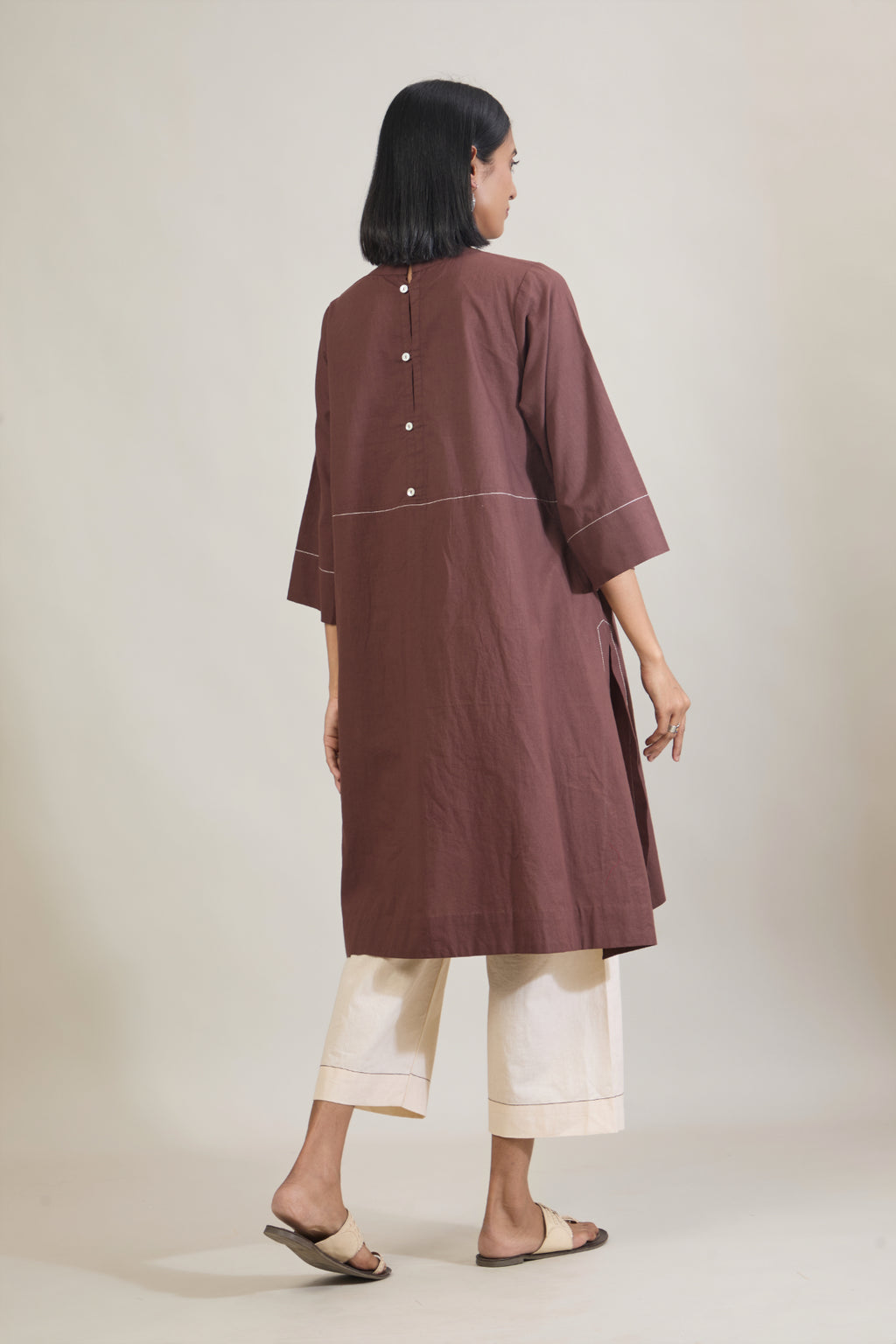 Katha Brown Solid Cotton Straight Kurta Set